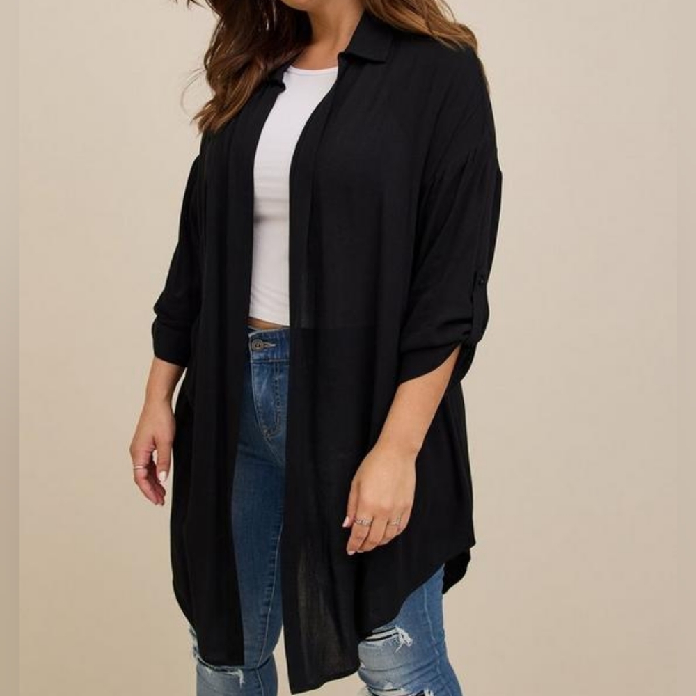 Torrid, Size 3, Black, Crinkle Gauze, Kimono Shirt